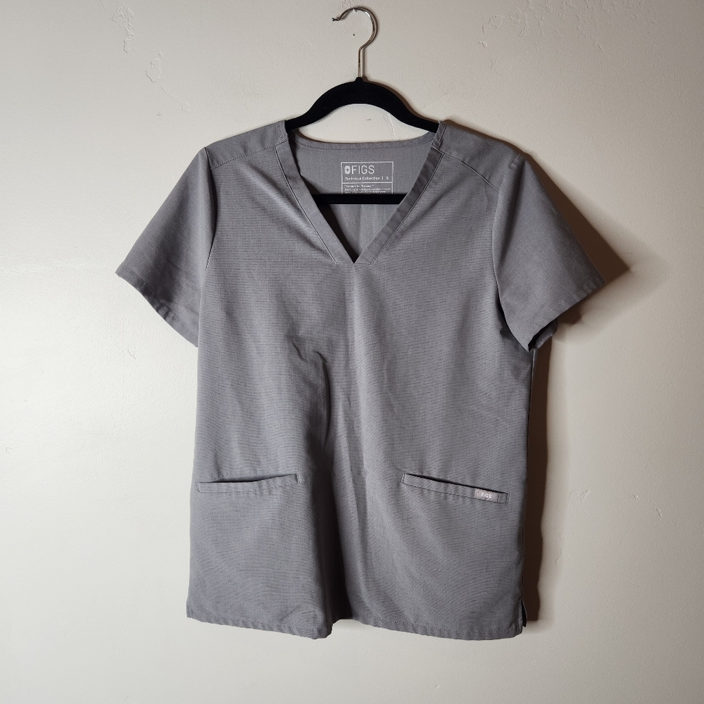 Figs Casma Three Pocket Women’s Gray Uniform Scrub Top V-Neck Size Small